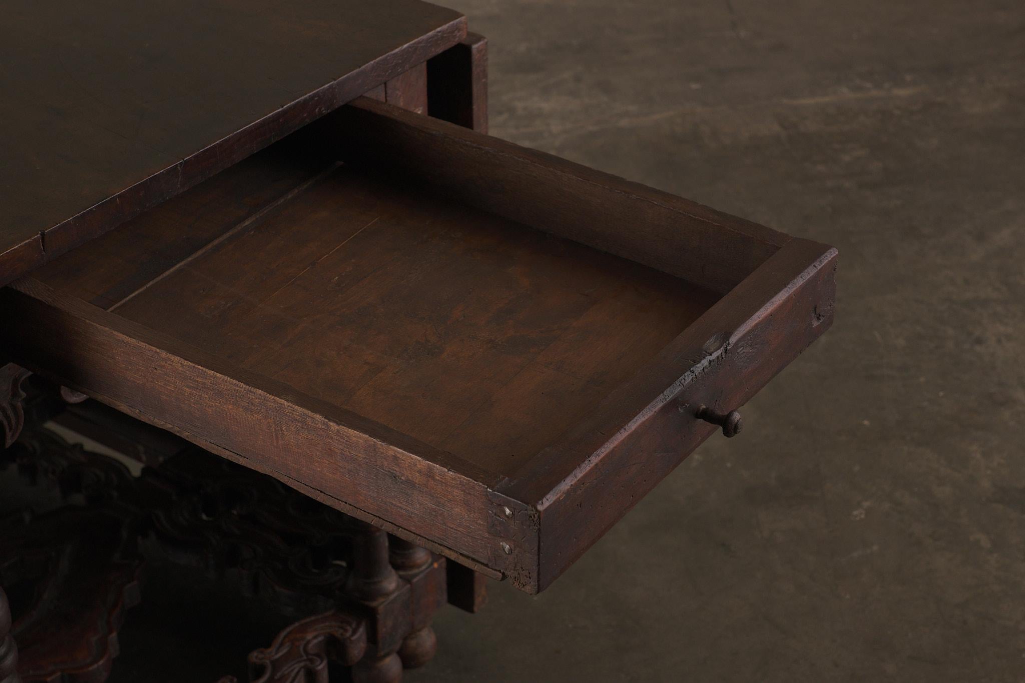 18th Century and Earlier Rare 17th C Table Folding Center Table With Drawer For Sale