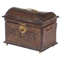 Rare 17th c. Tooled Leather Jewelry Box