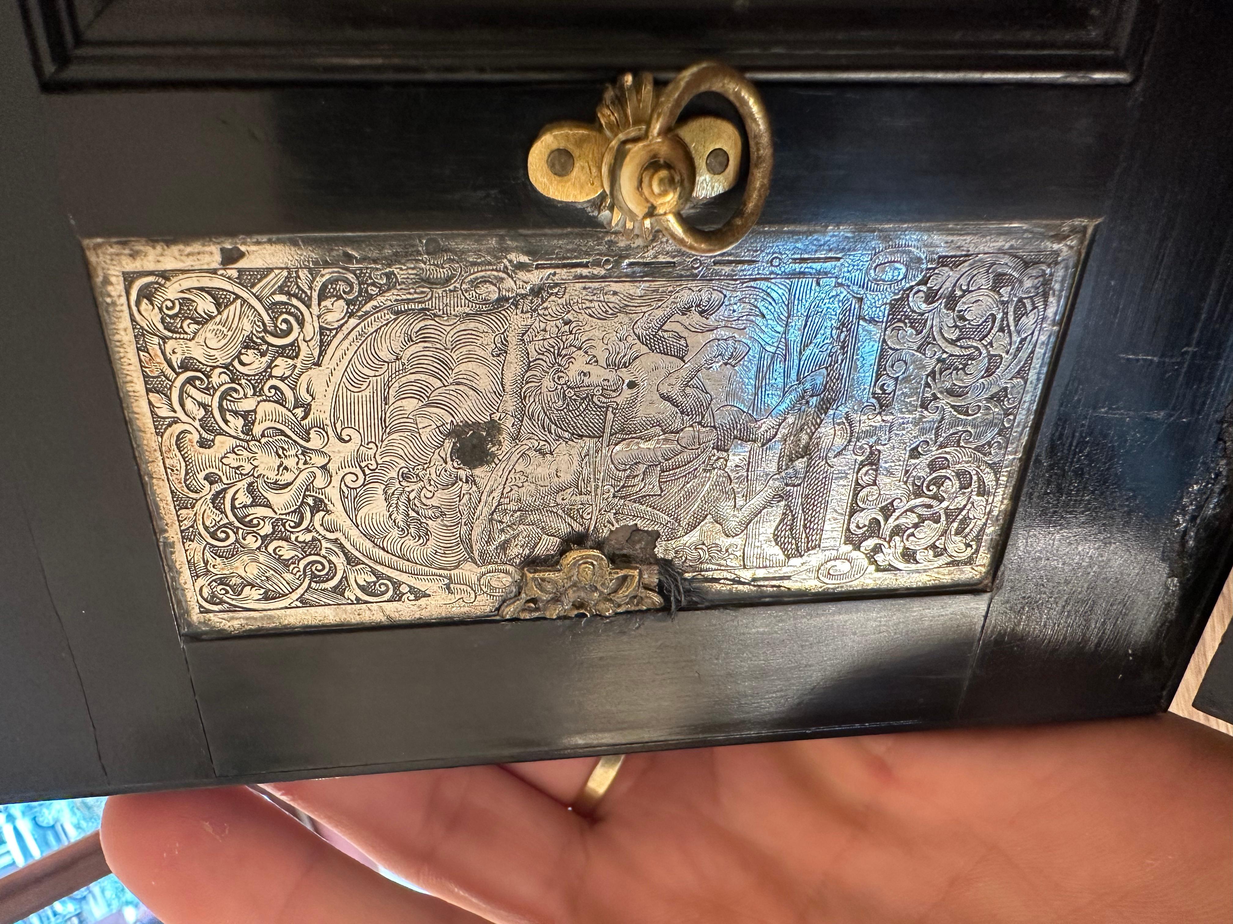 Rare 17th Century Baroque Ebony with Silver Cabinet, Antwerp, Wunderkammer For Sale 12