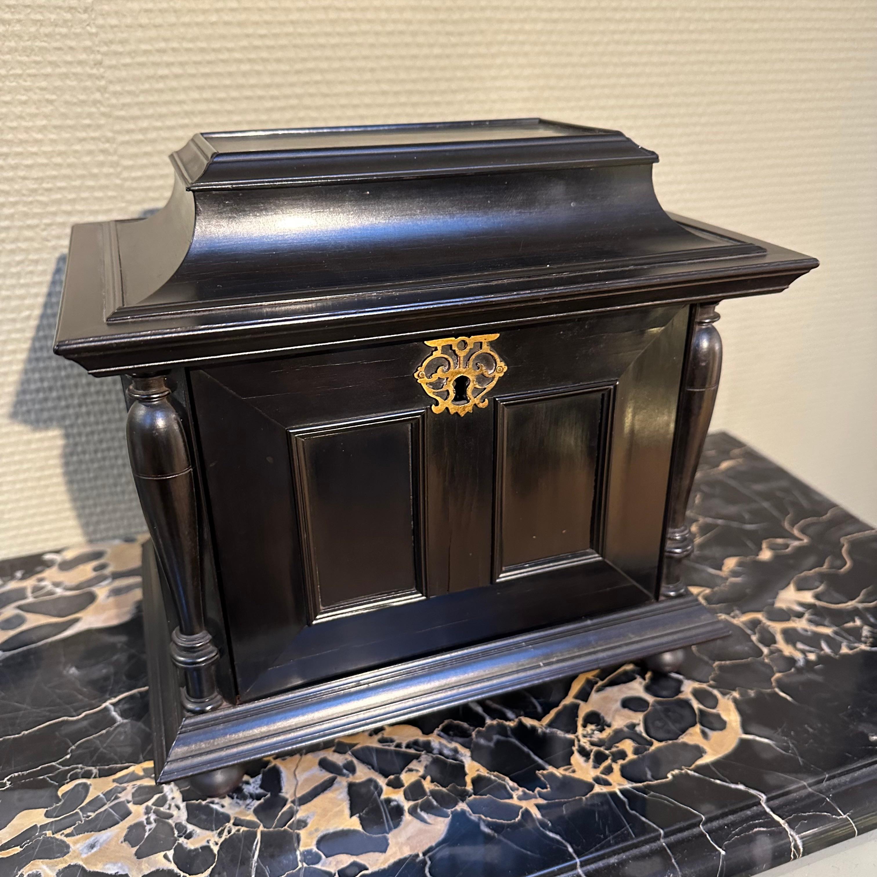 Belgian Rare 17th Century Baroque Ebony with Silver Cabinet, Antwerp, Wunderkammer For Sale