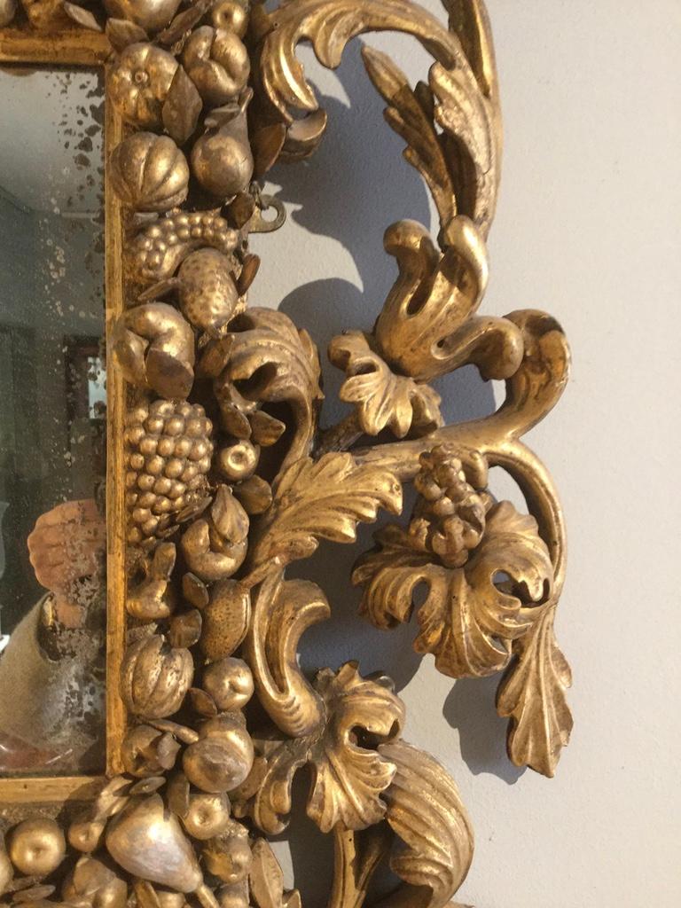 Italian Rare 17th Century Carved Giltwood and Gesso Mirror from Florence For Sale
