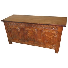 Rare 17th Century Charles 1 Period English Oak Coffer