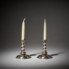Rare 17th Century Charles II Miniature Silver Trumpet Form Candlesticks , c 1660