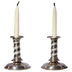 Rare 17th Century Charles II Miniature Silver Trumpet Form Candlesticks , c 1660