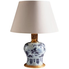 Rare 17th Century Delft Vase as a Table Lamp with Giltwood Base
