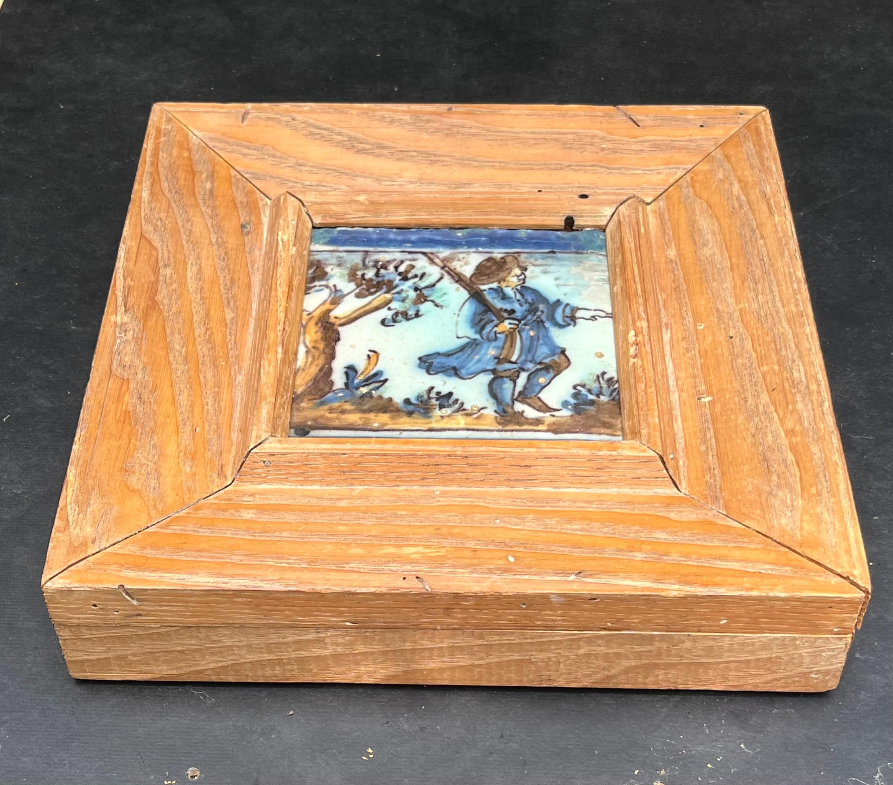 Renaissance Rare 17th Century Dutch Delft Polychrome Majolica Tile, Provenance For Sale