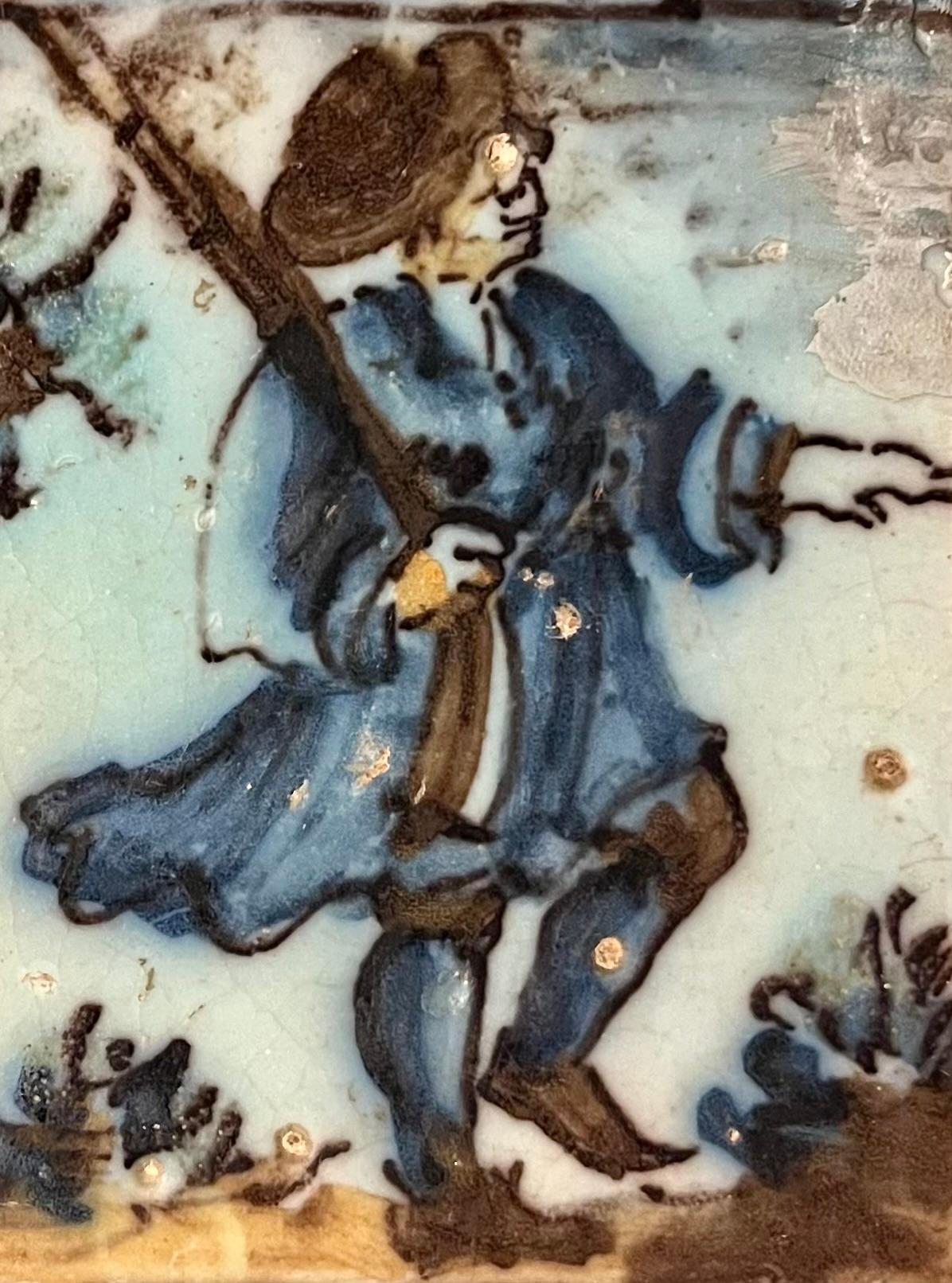 Rare 17th Century Dutch Delft Polychrome Majolica Tile, Provenance In Good Condition For Sale In Vero Beach, FL