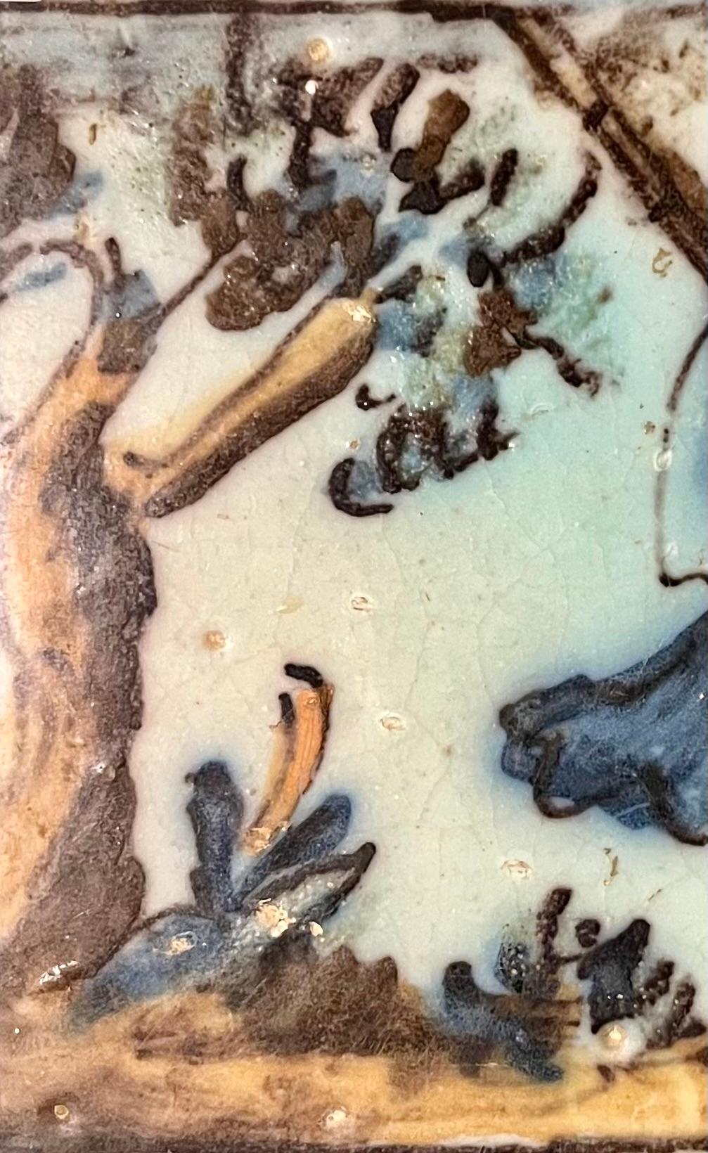 Rare 17th Century Dutch Delft Polychrome Majolica Tile, Provenance For Sale 1