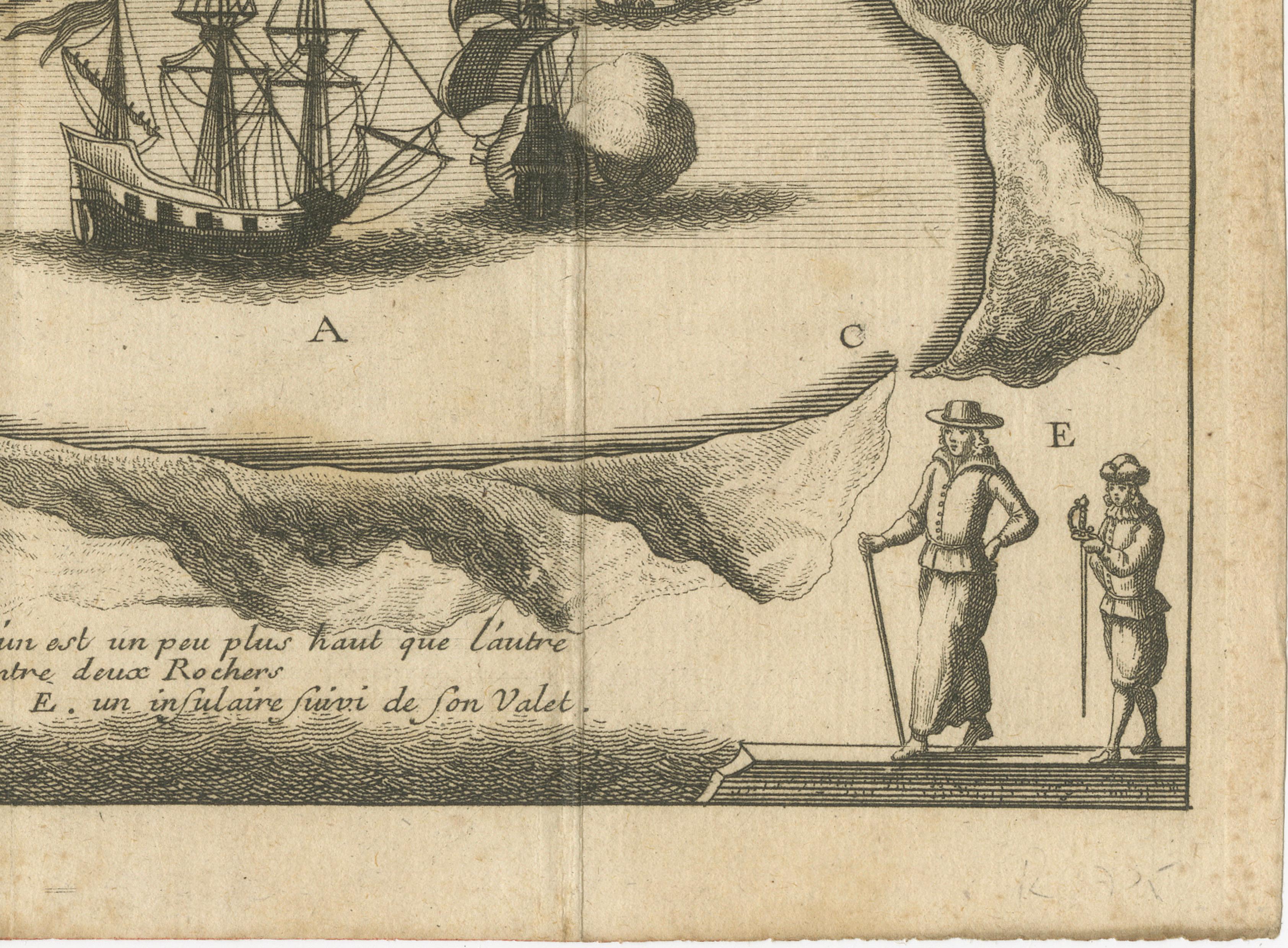Rare 17th Century Engraving of Solor Island Fort and Bay, Indonesia, circa 1670 In Good Condition For Sale In Langweer, NL