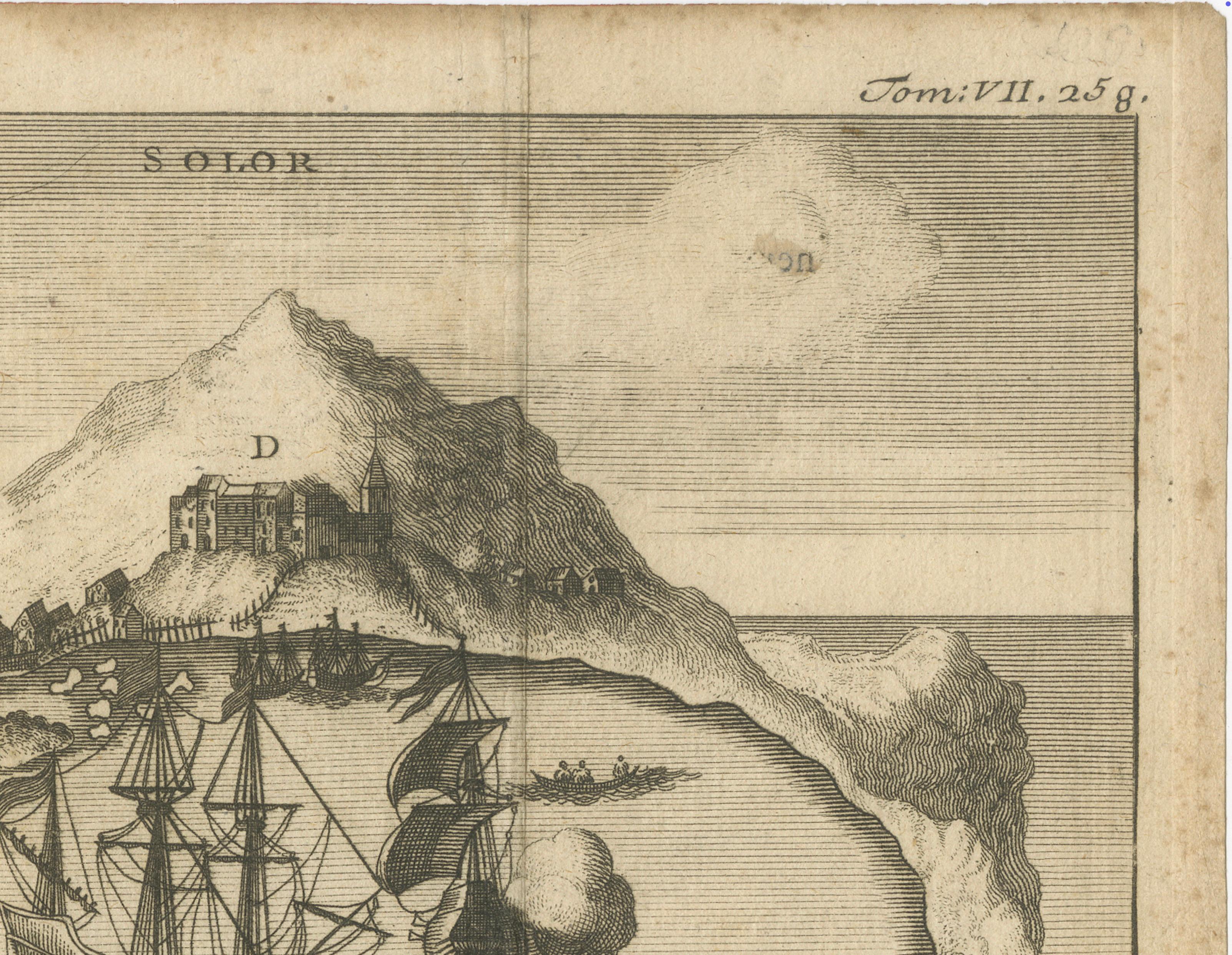 Paper Rare 17th Century Engraving of Solor Island Fort and Bay, Indonesia, circa 1670 For Sale