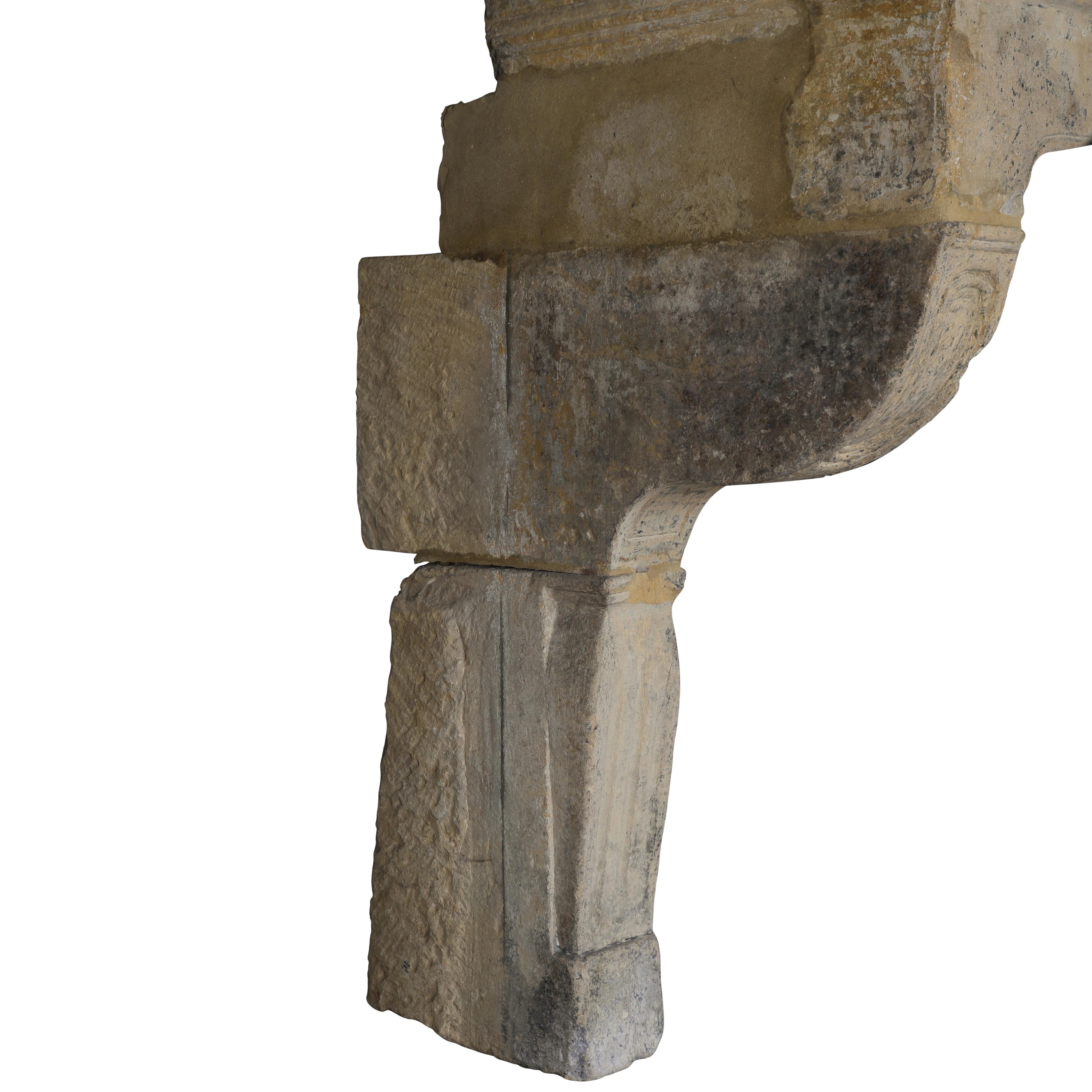 Rare 17th Century French Country Style Limestone Fireplace Mantle with Trumeau For Sale 5