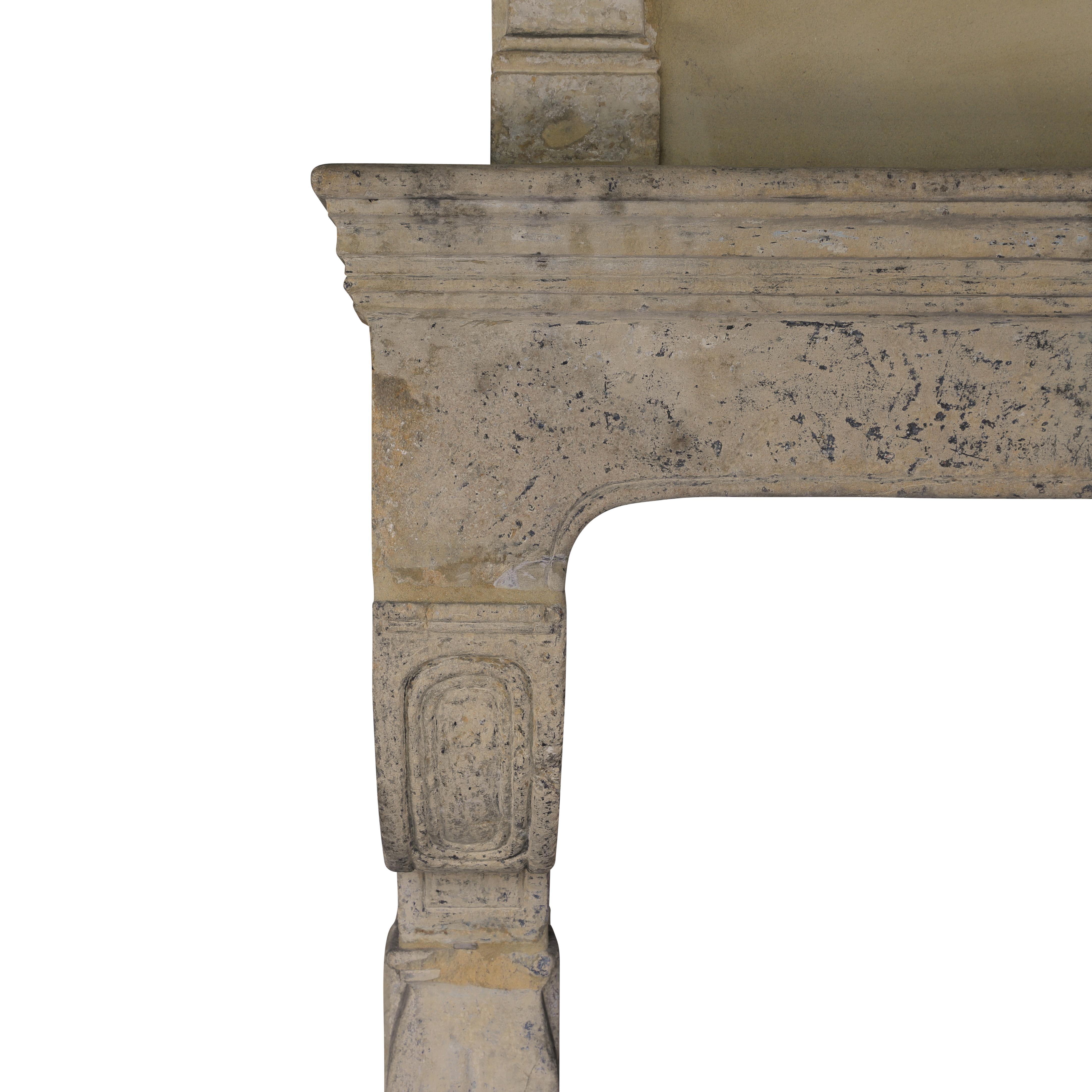 Rare 17th Century French Country Style Limestone Fireplace Mantle with Trumeau For Sale 7
