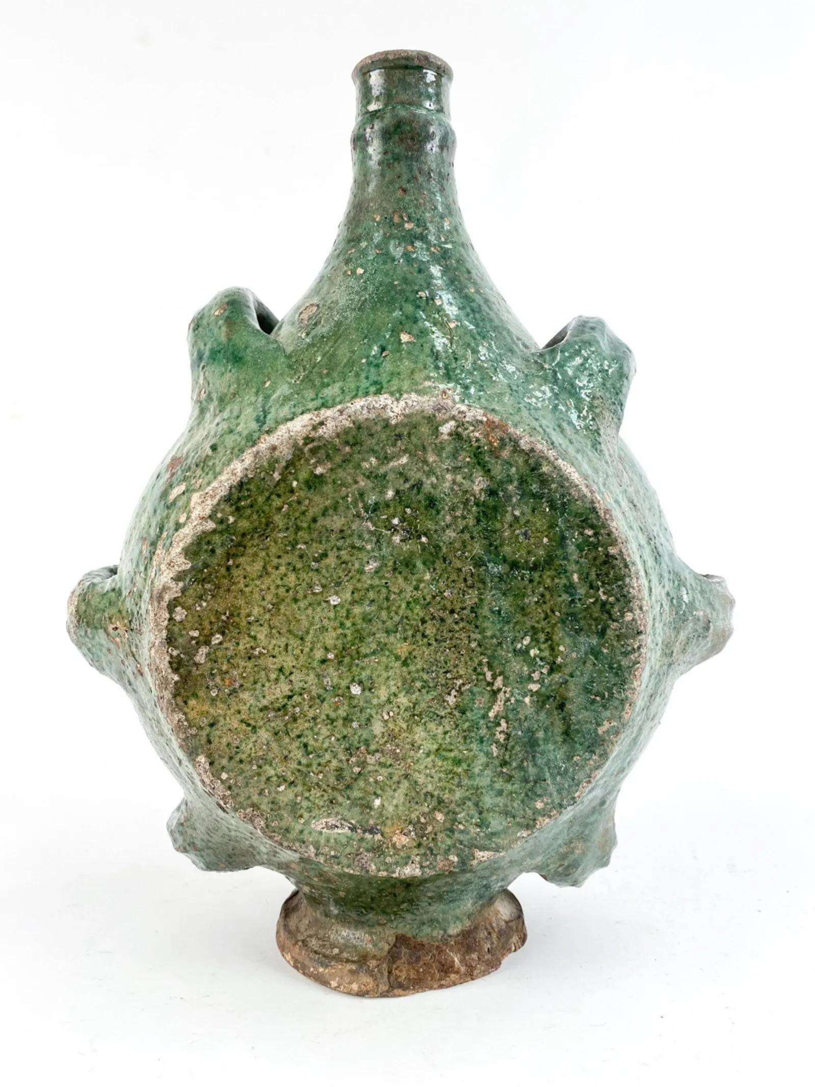 Glazed Rare 17th Century French Provencale Water Bottle For Sale