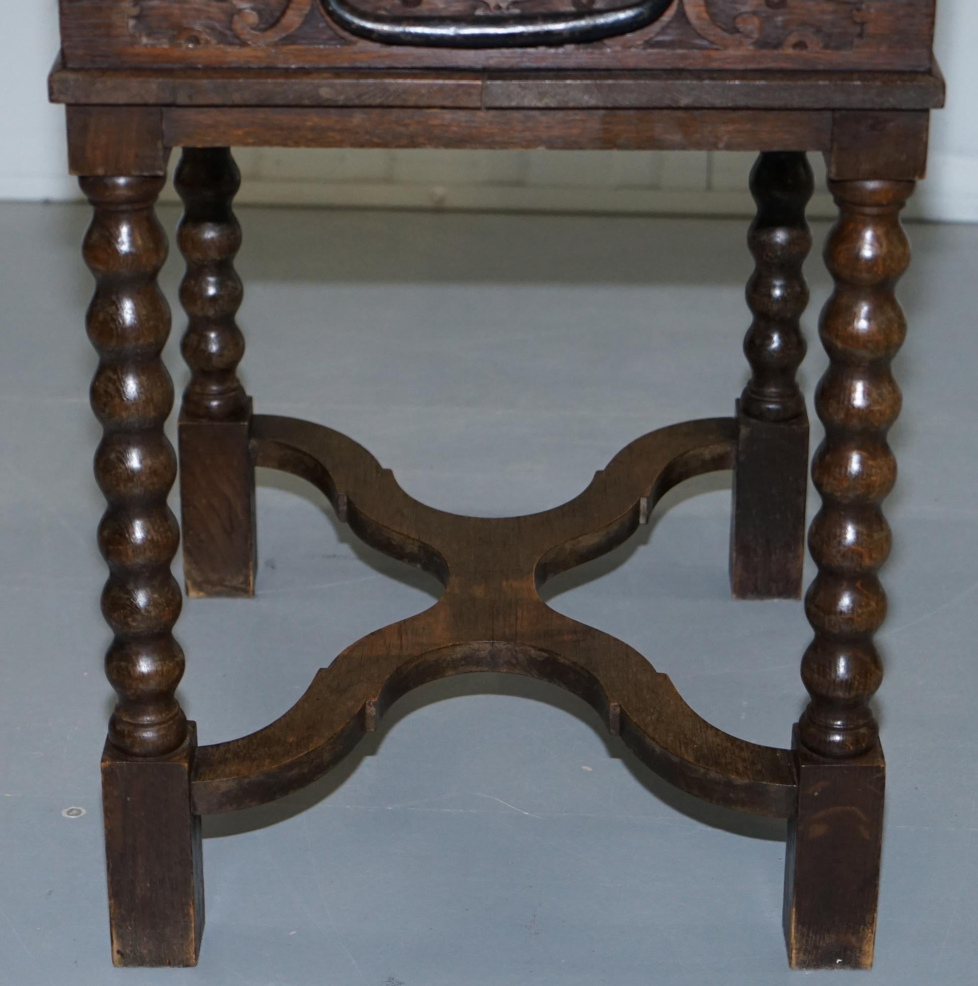 Rare 17th Century Heavily Carved Box & Stand Danish Inscription, Marriage Chest 10