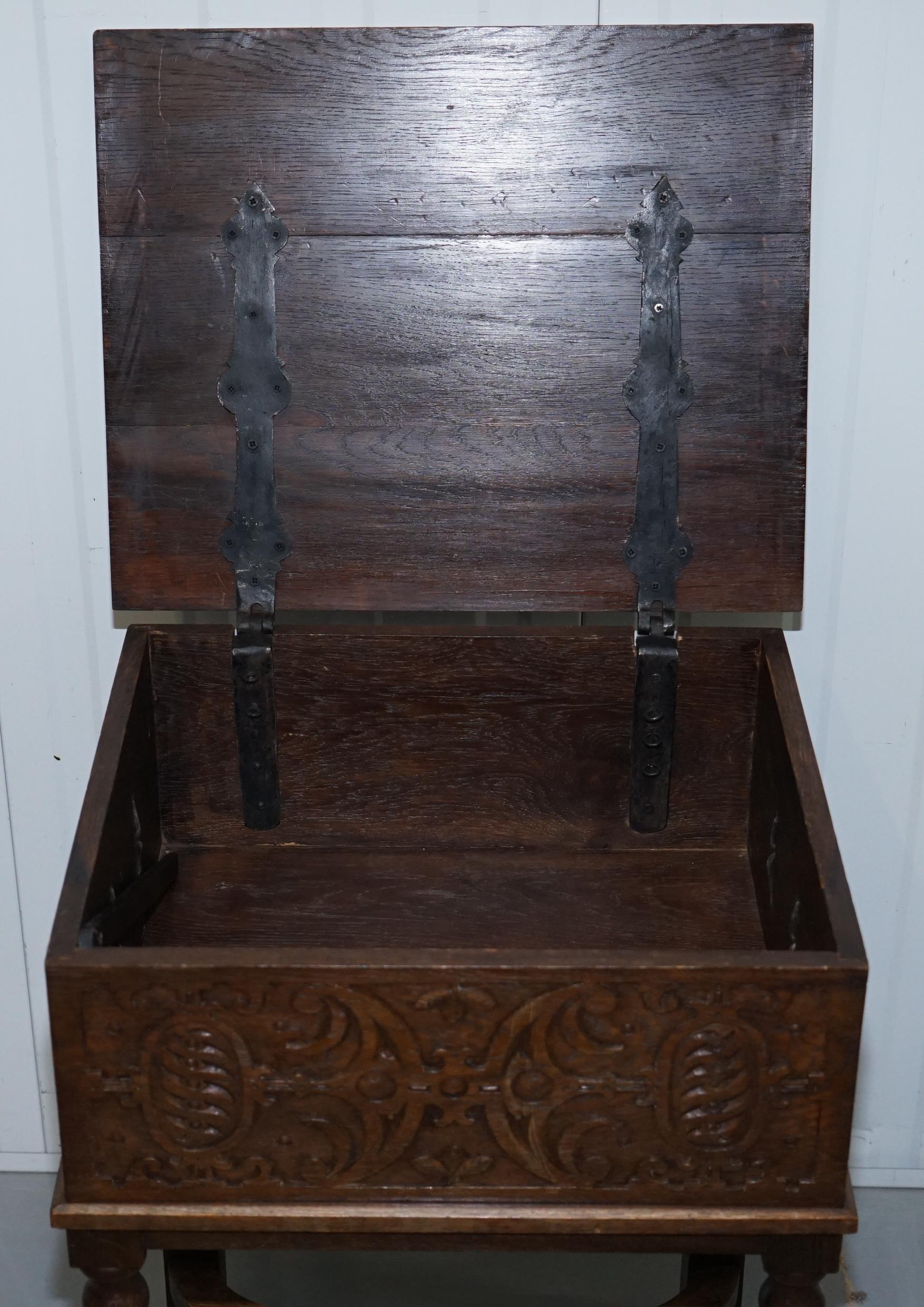 Rare 17th Century Heavily Carved Box & Stand Danish Inscription, Marriage Chest 12