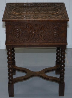 Rare 17th Century Heavily Carved Box & Stand Danish Inscription, Marriage Chest