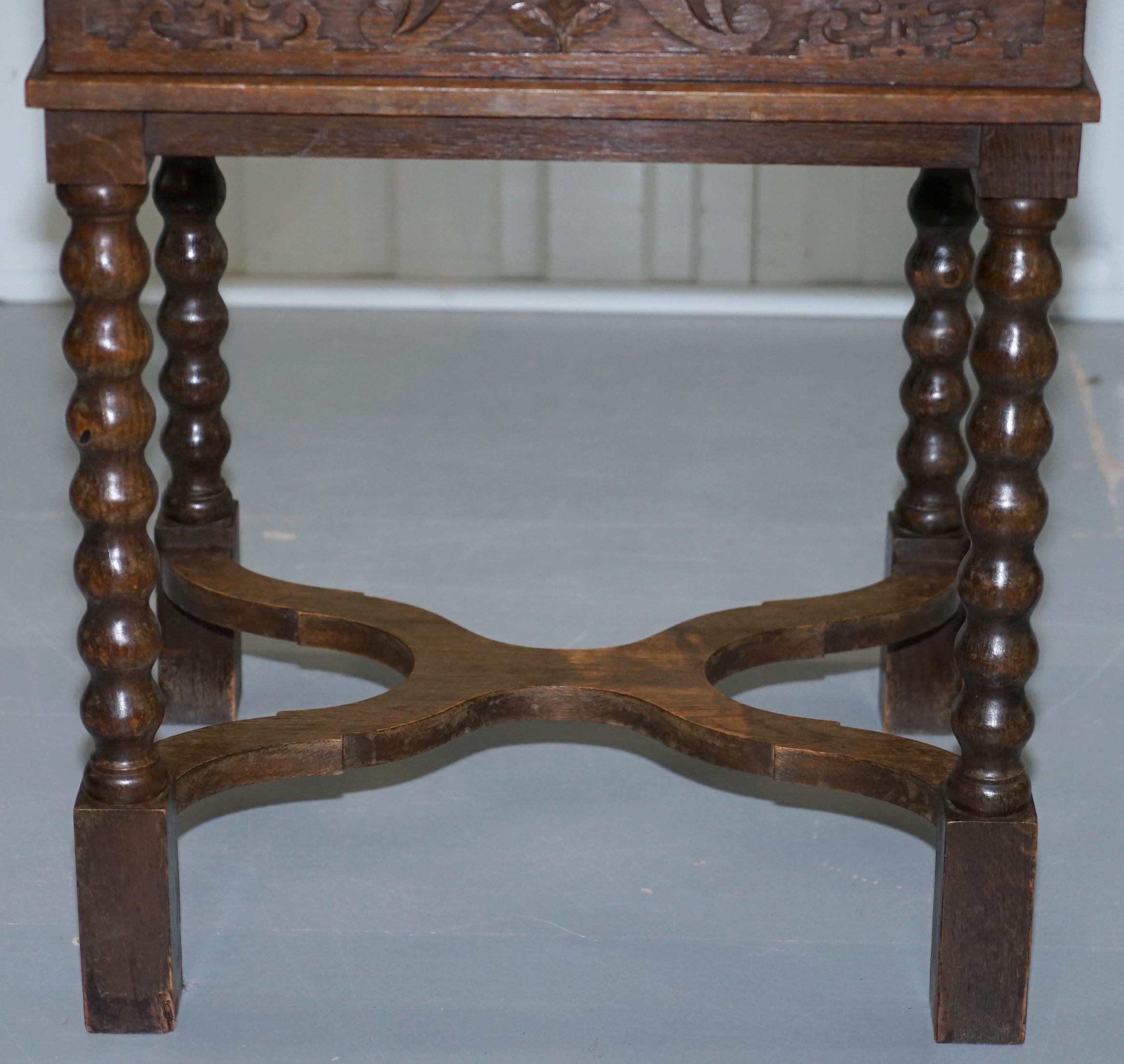 Rare 17th Century Heavily Carved Box & Stand Danish Inscription, Marriage Chest 3