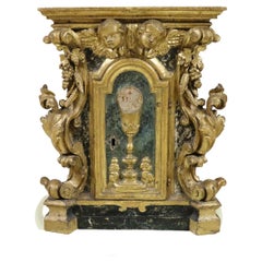 Rare 17th Century Italian Baroque Antique Tabernacle in Carved and Gilded Wood