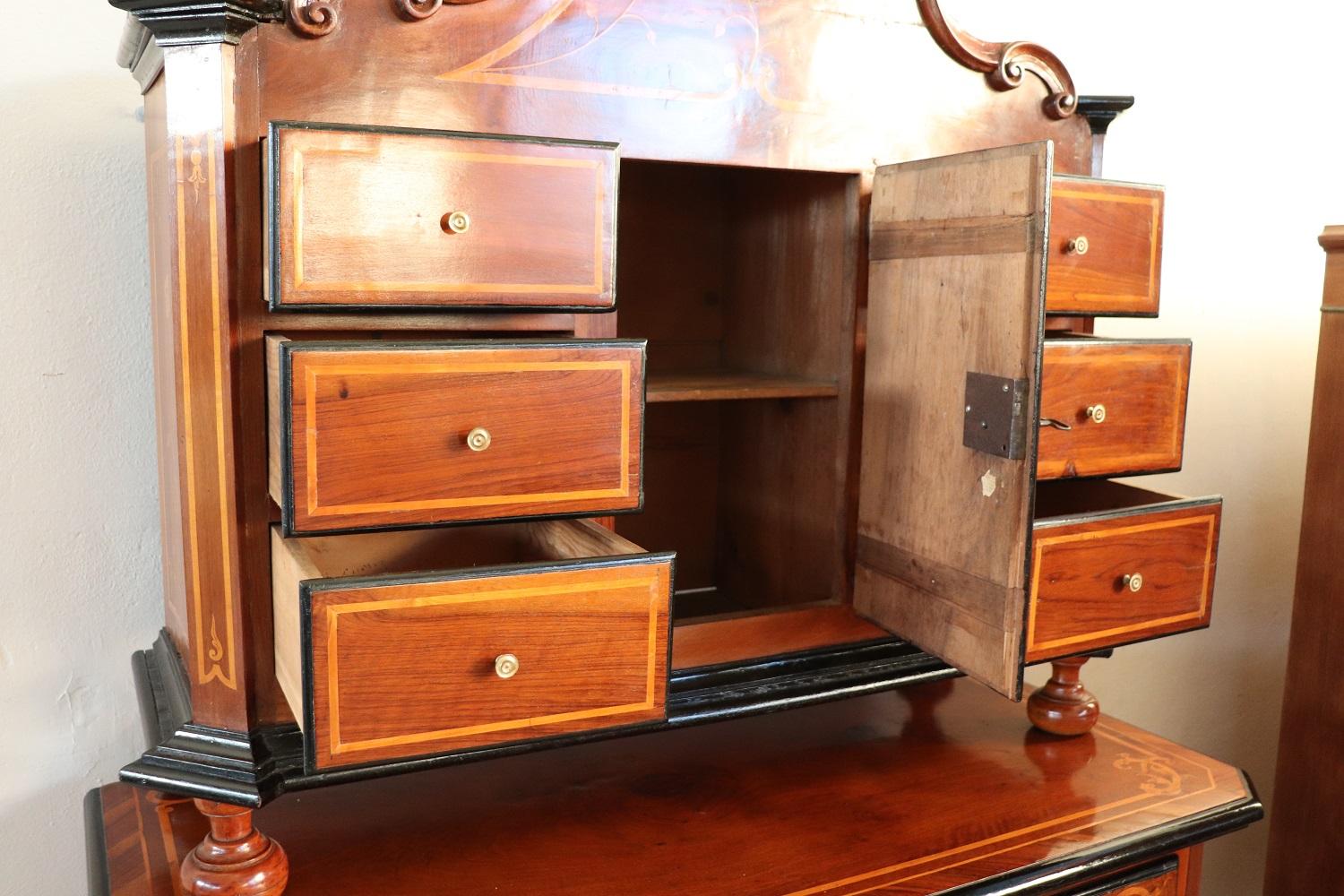 Rare 17th Century Italian Louis XIV Inlaid Walnut Antique Cabinet For Sale 9