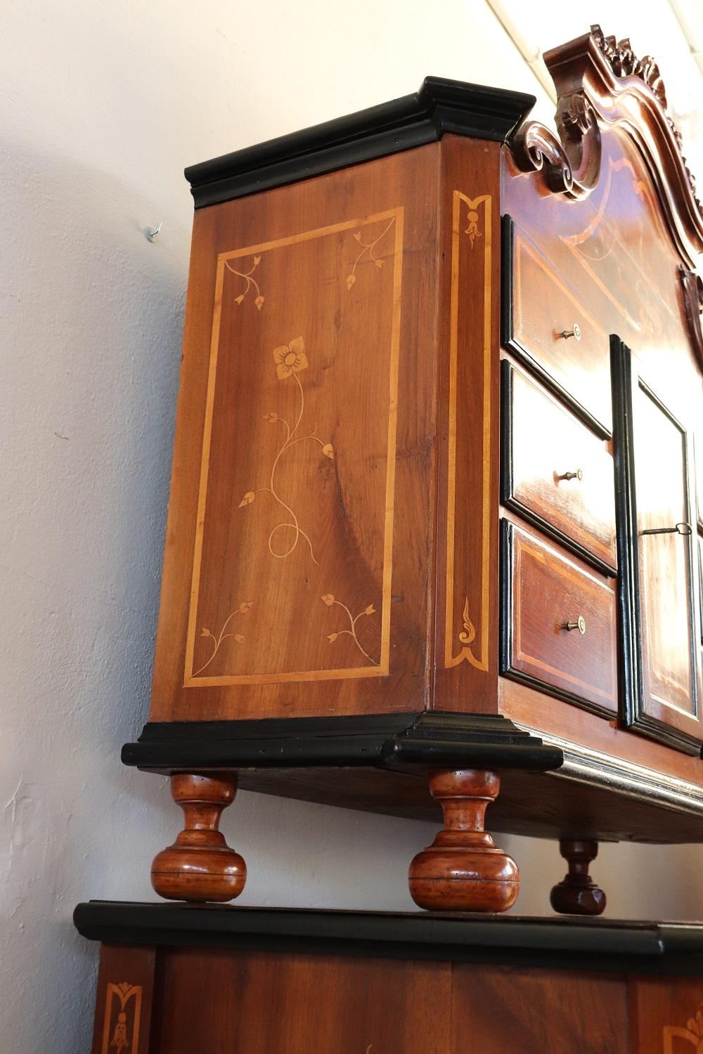 Rare 17th Century Italian Louis XIV Inlaid Walnut Antique Cabinet For Sale 11