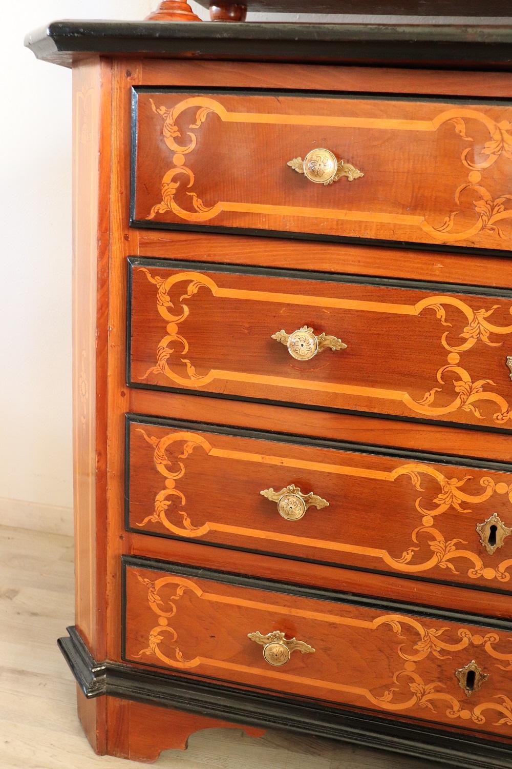 Rare 17th Century Italian Louis XIV Inlaid Walnut Antique Cabinet For Sale 1