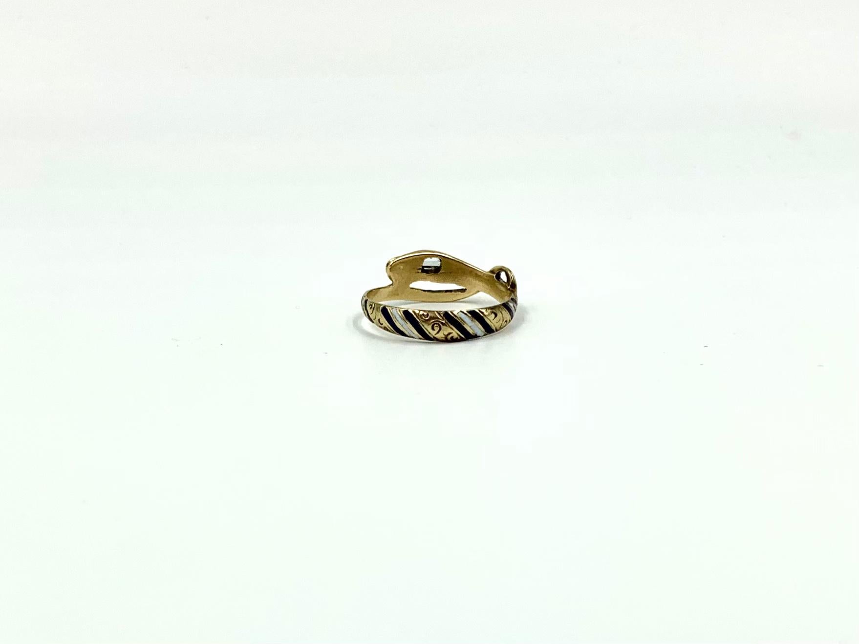 Tapered Baguette Rare 17th Century Late Renaissance Period Diamond Enamel Gold Snake Ring For Sale