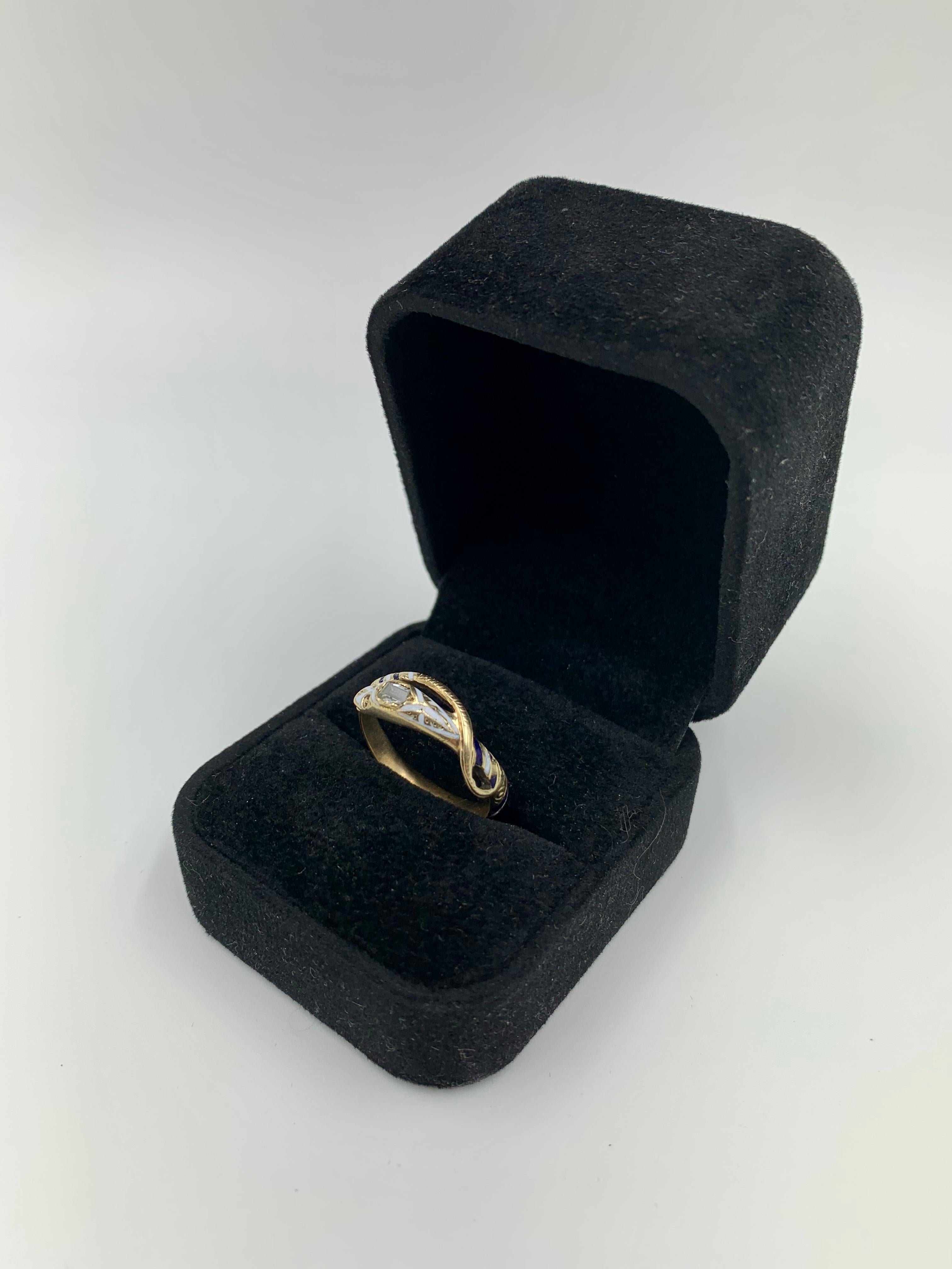 Women's or Men's Rare 17th Century Late Renaissance Period Diamond Enamel Gold Snake Ring For Sale