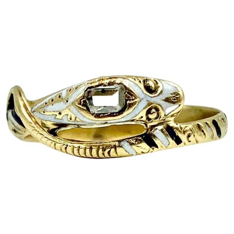 Rare 17th Century Late Renaissance Period Diamond Enamel Gold Snake Ring For Sale