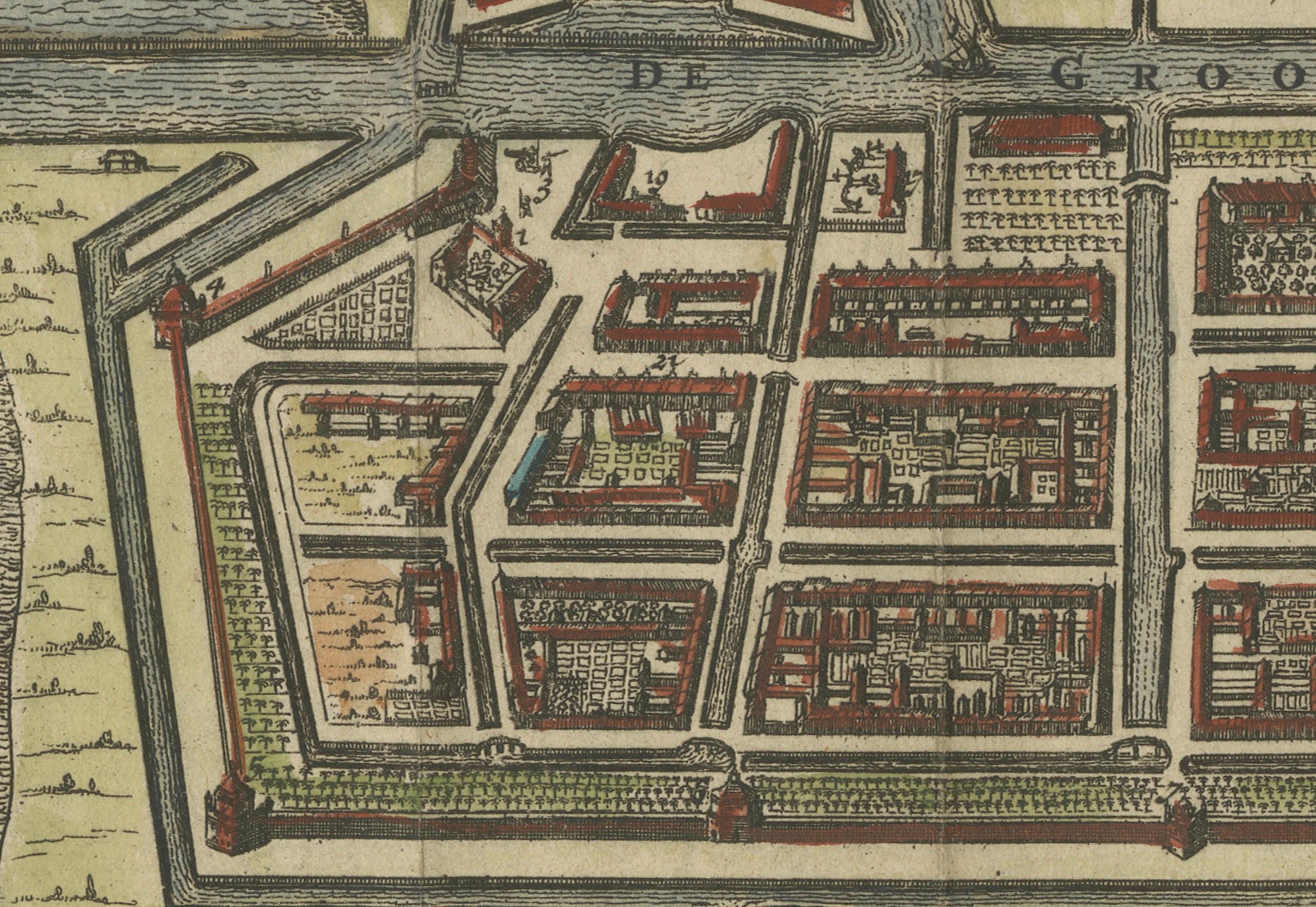 Rare 17th Century Map of Batavia and Castle on Java by Isaac de l'Obel For Sale 6