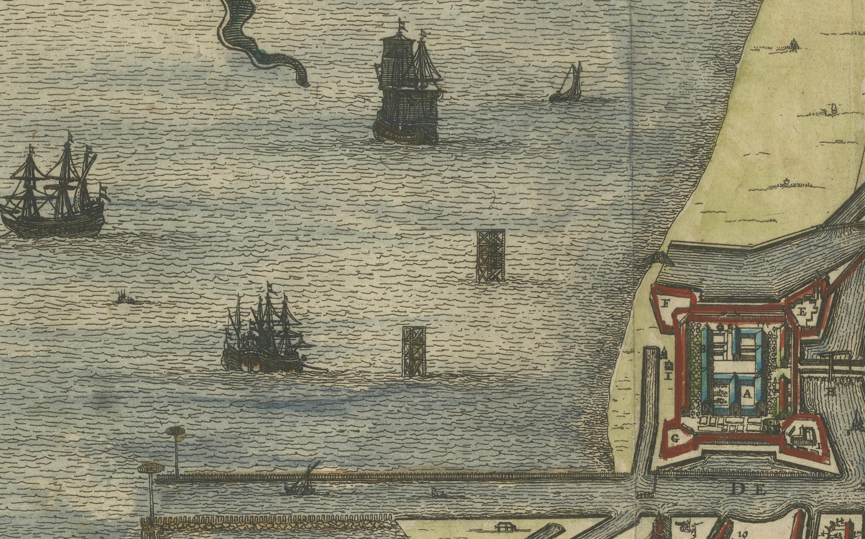 Rare 17th Century Map of Batavia and Castle on Java by Isaac de l'Obel

This finely detailed and vividly hand-colored copperplate engraving offers a rare and early view of Batavia (present-day Jakarta), the colonial capital of the Dutch East Indies,