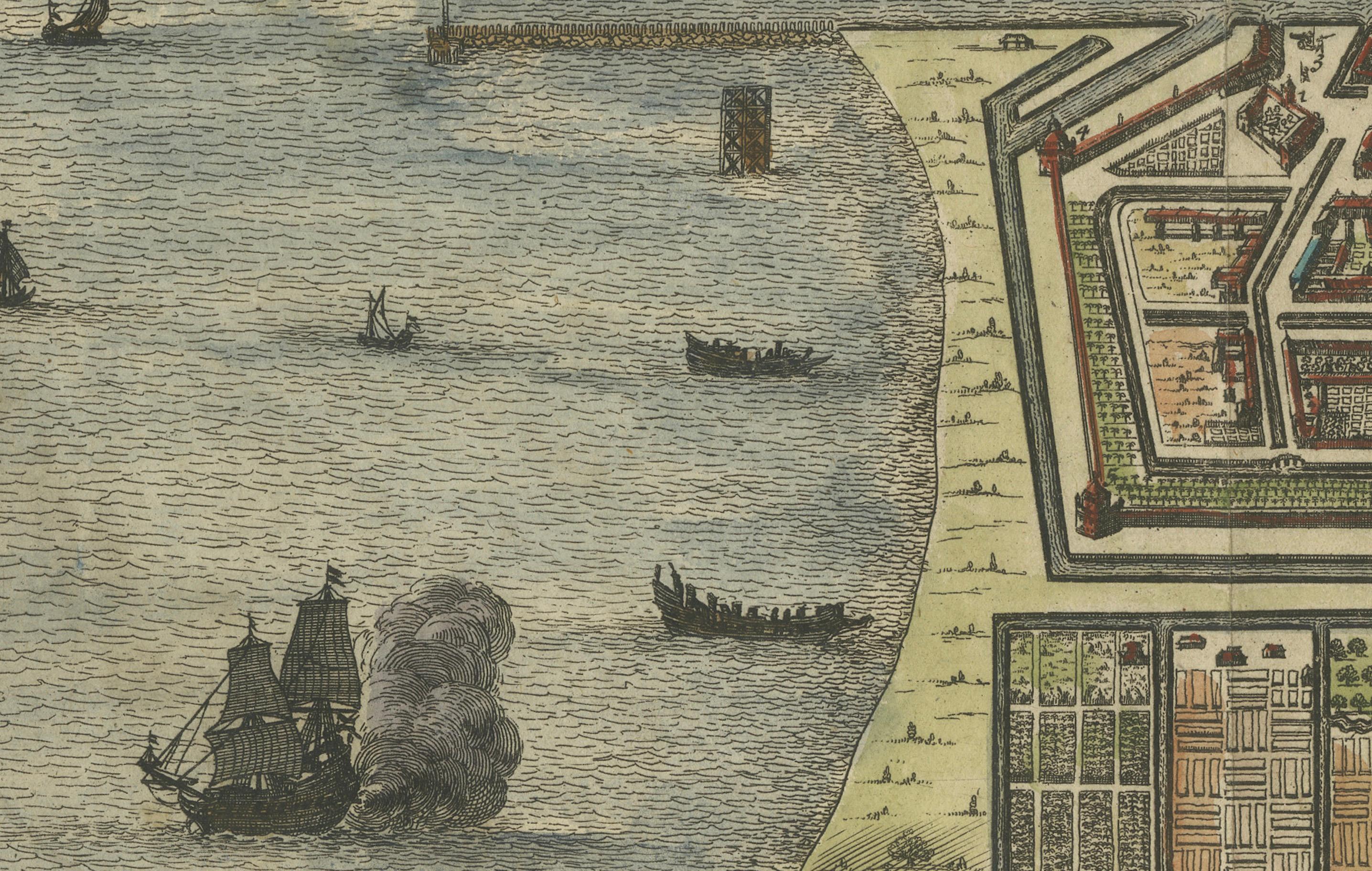 Dutch Rare 17th Century Map of Batavia and Castle on Java by Isaac de l'Obel For Sale