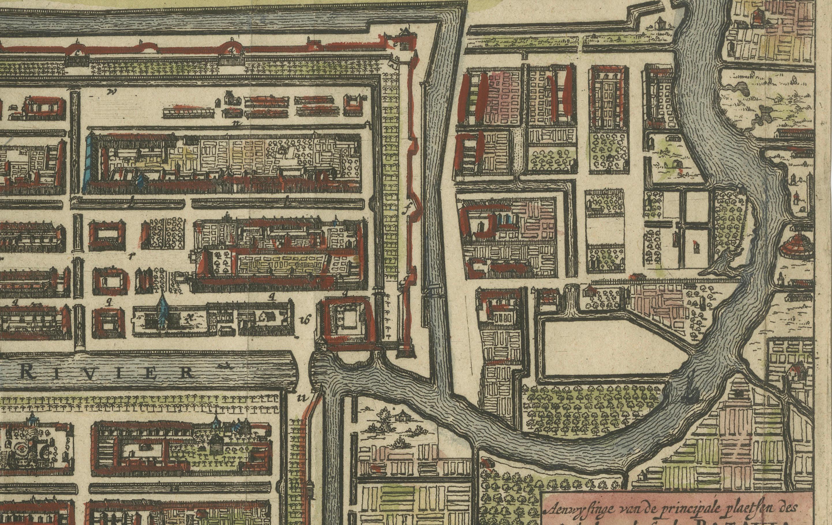 Rare 17th Century Map of Batavia and Castle on Java by Isaac de l'Obel In Good Condition For Sale In Langweer, NL