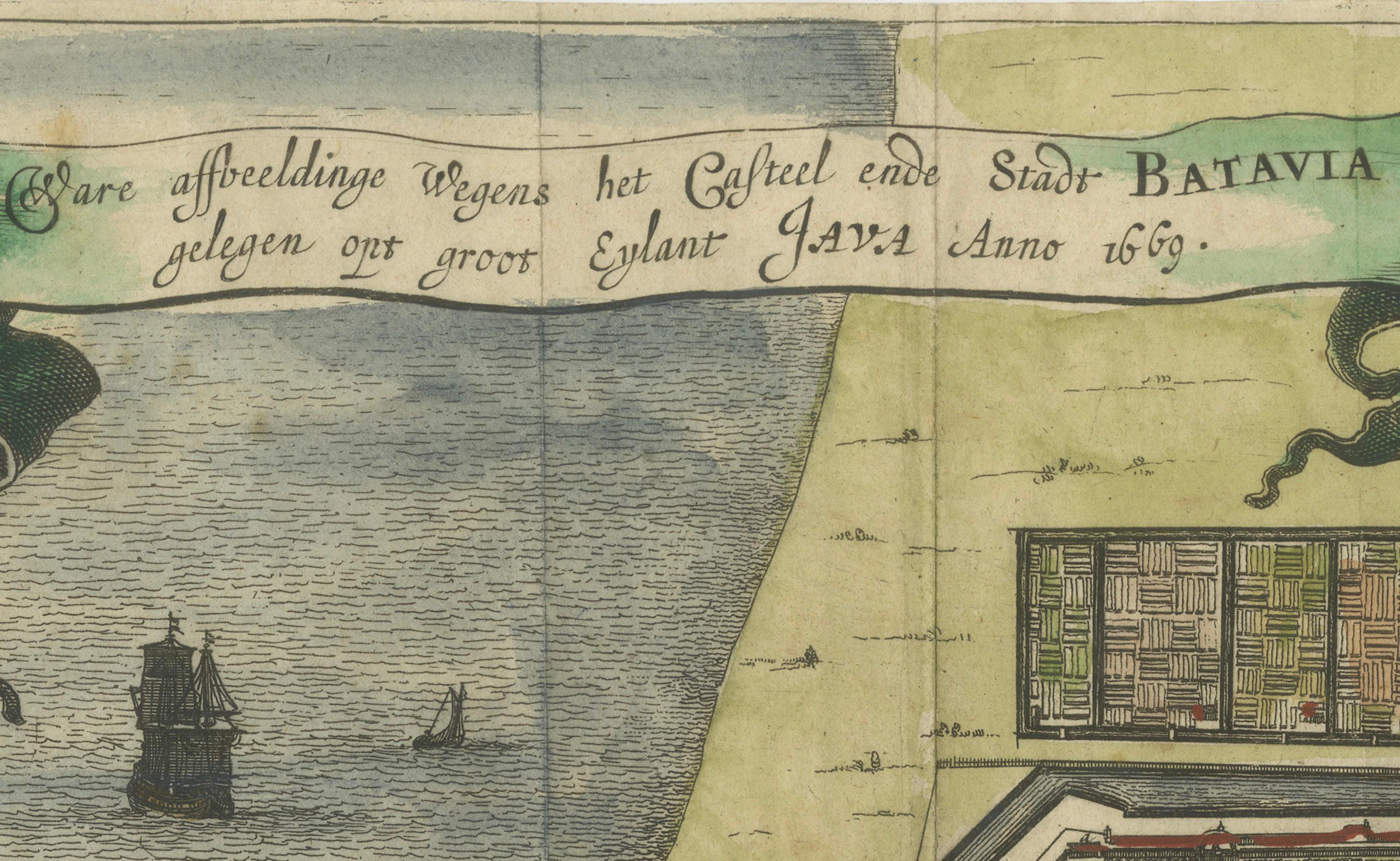 Rare 17th Century Map of Batavia and Castle on Java by Isaac de l'Obel For Sale 1