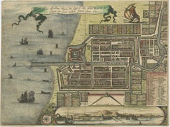 Rare 17th Century Map of Batavia and Castle on Java by Isaac de l'Obel