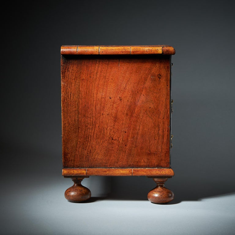 Brass Rare 17th Century Miniature William and Mary Walnut Table Top Chest, circa 1690 For Sale