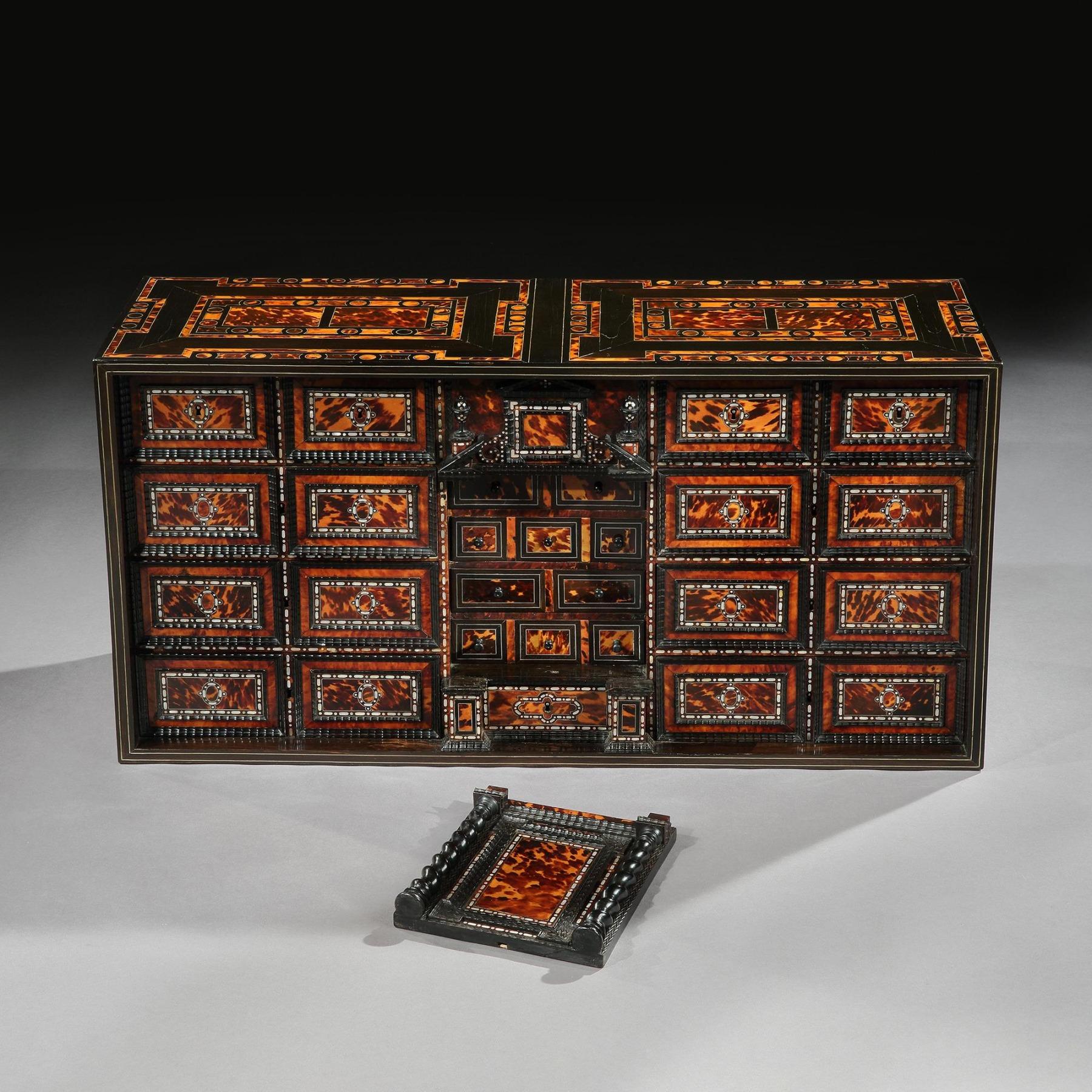 Rare 17th Century Neapolitan Ebony Tortoiseshell and Mother of Pearl Cabinet For Sale 2