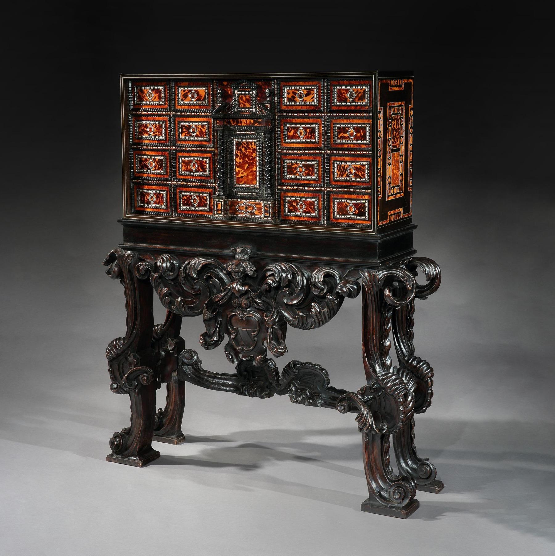 Rare 17th Century Neapolitan Ebony Tortoiseshell and Mother of Pearl Cabinet For Sale 3