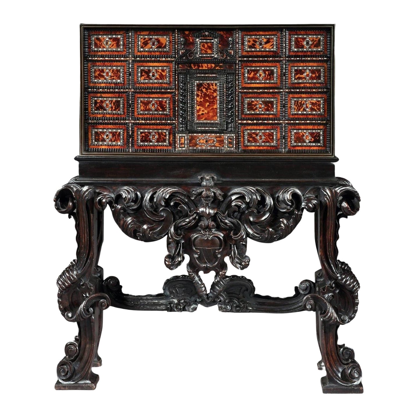 Rare 17th Century Neapolitan Ebony Tortoiseshell and Mother of Pearl Cabinet