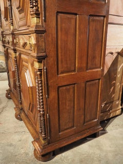 Rare 17th Century Oak and Brass 4-Door Buffet from Saint-Malo, France, C. 1690
