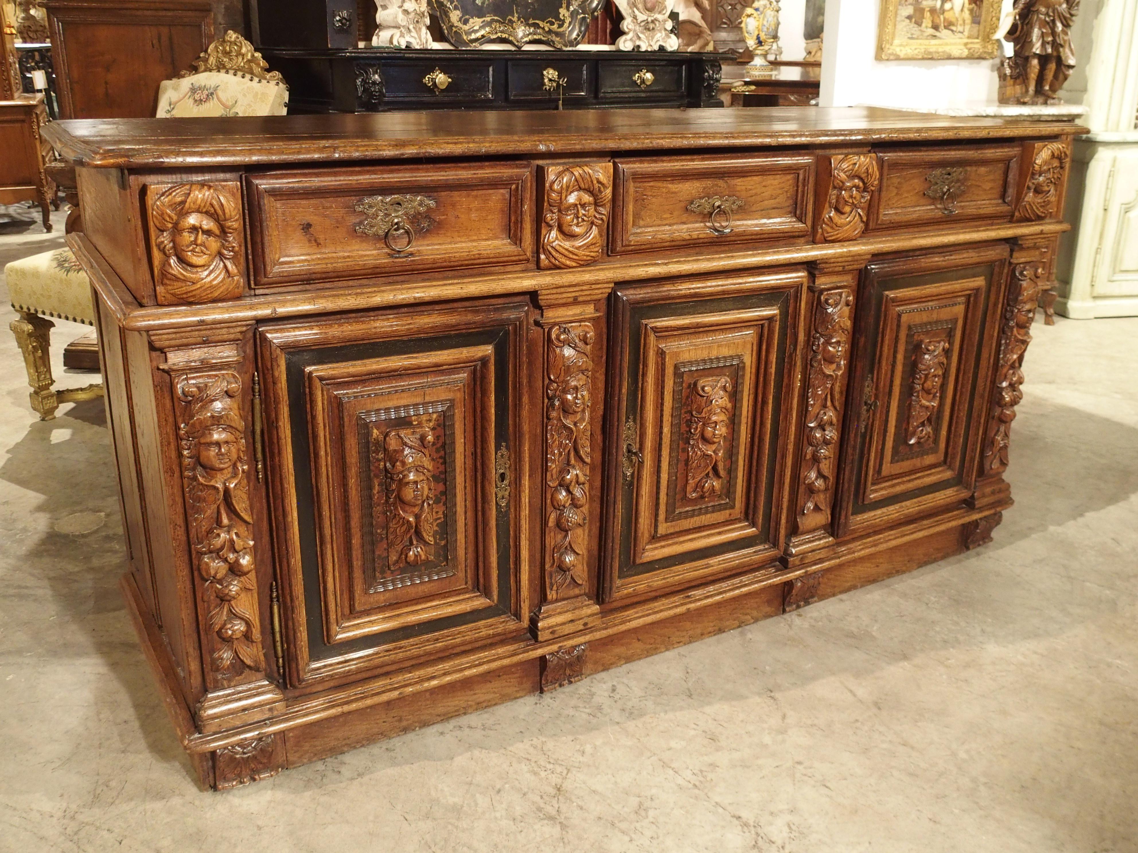 18th Century and Earlier Rare 17th Century Oak Enfilade with Tortoiseshell and Ebony Inlays For Sale