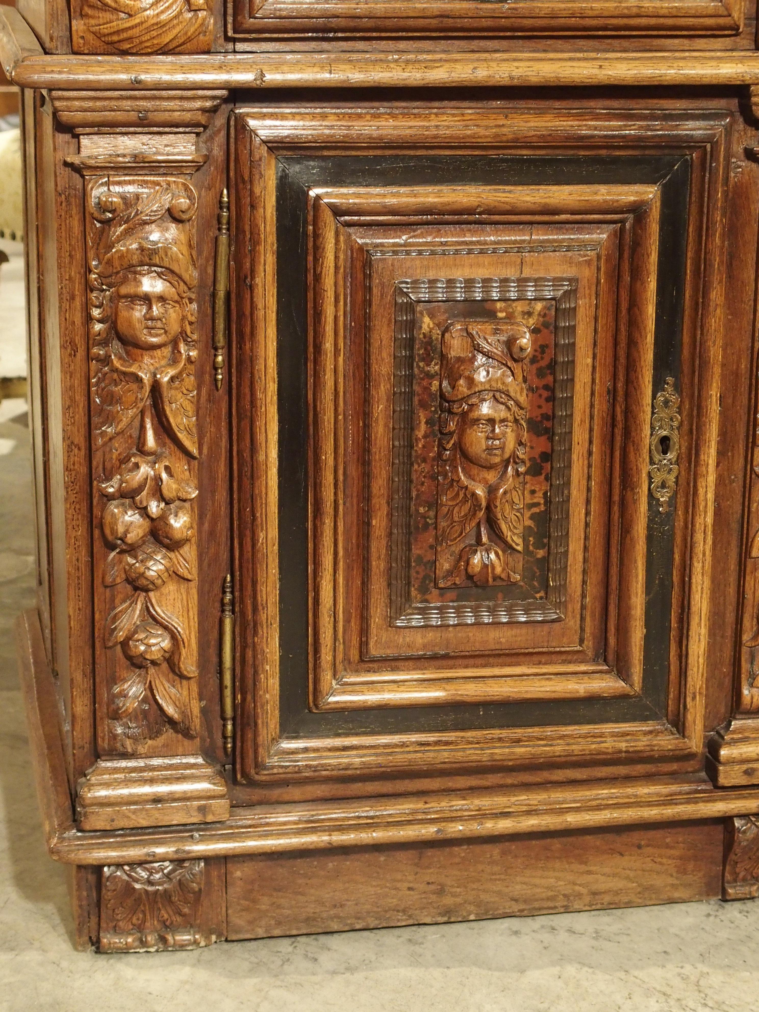 Tortoise Shell Rare 17th Century Oak Enfilade with Tortoiseshell and Ebony Inlays For Sale