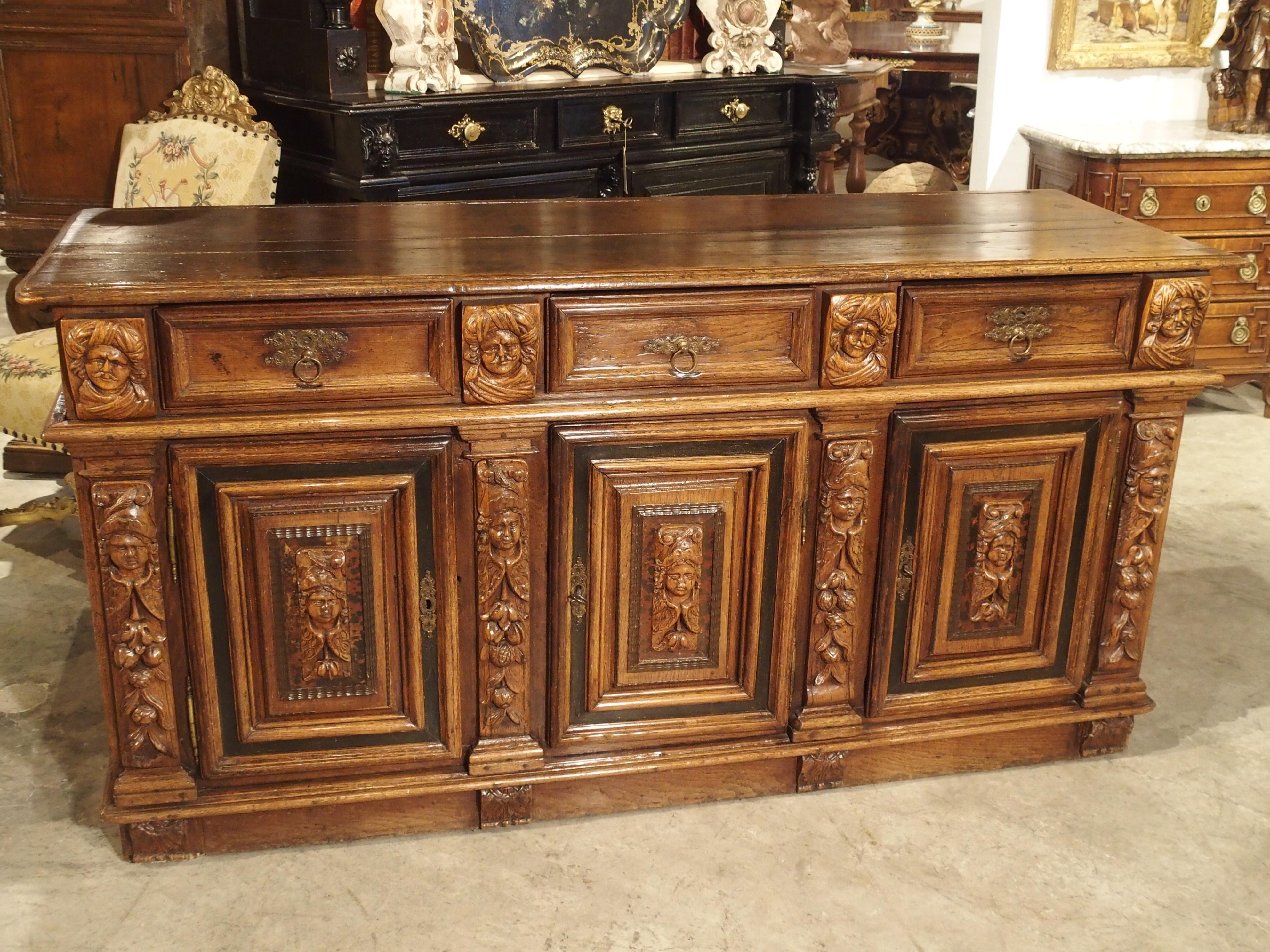 Rare 17th Century Oak Enfilade with Tortoiseshell and Ebony Inlays For Sale 5