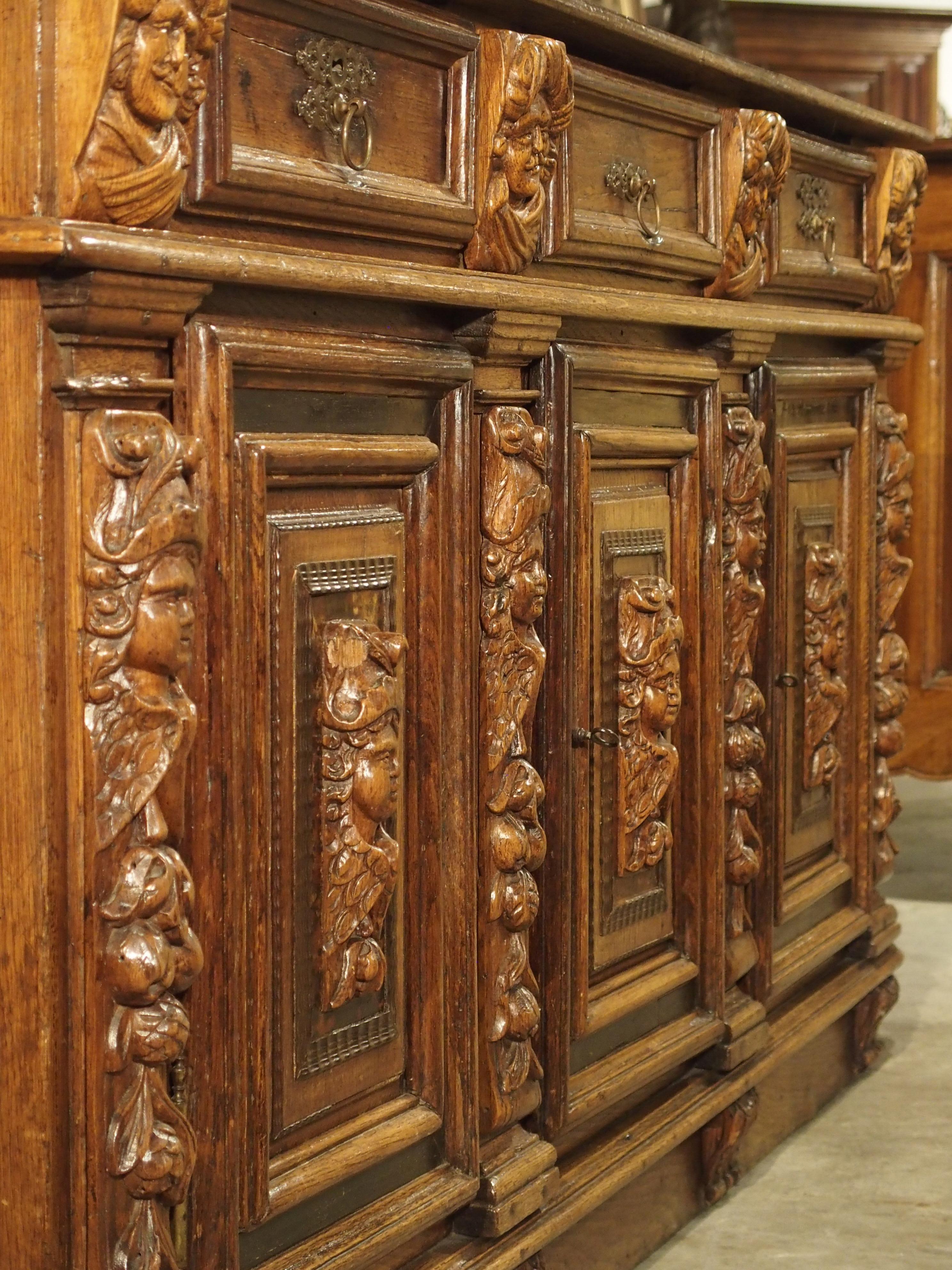 Rare 17th Century Oak Enfilade with Tortoiseshell and Ebony Inlays For Sale 7