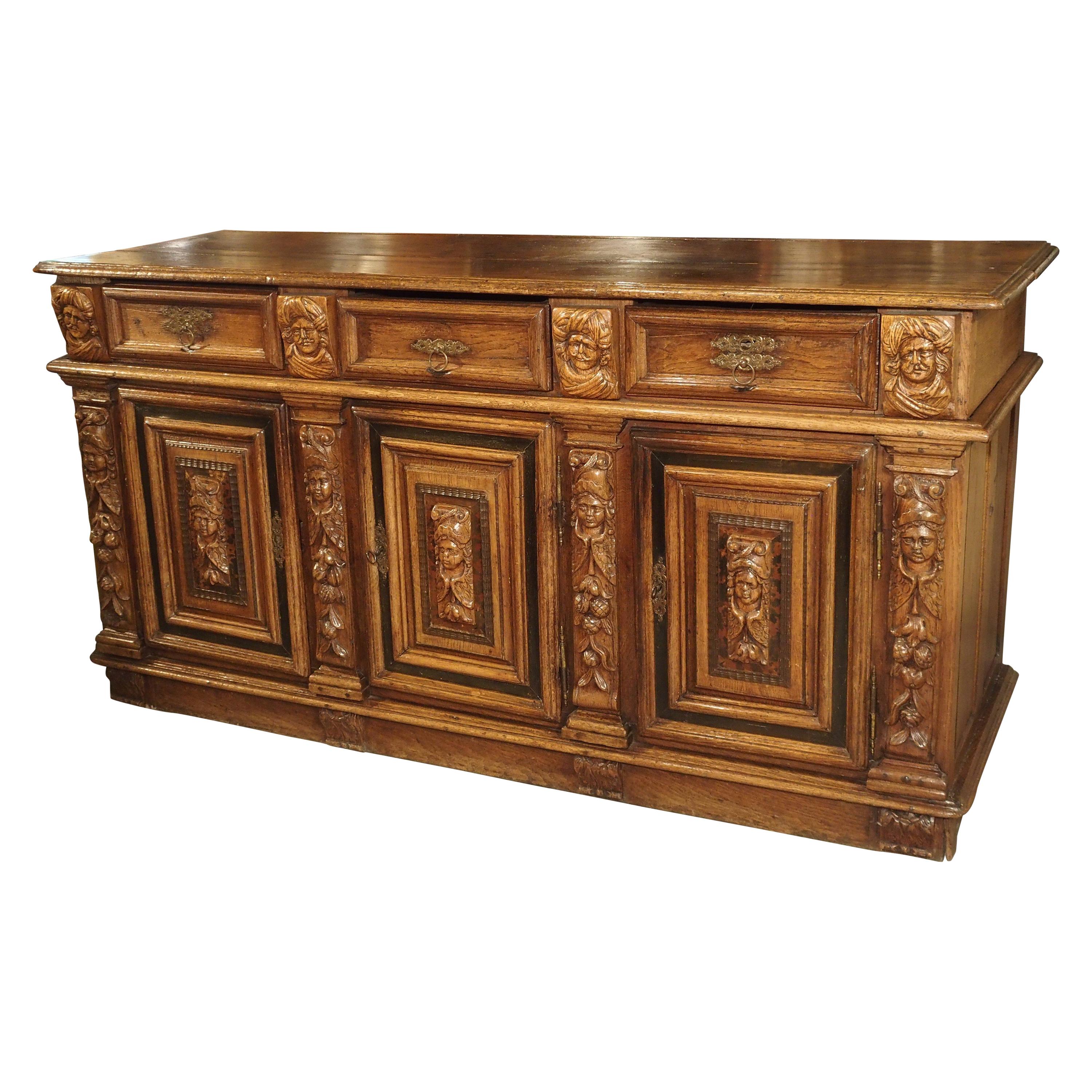 Rare 17th Century Oak Enfilade with Tortoiseshell and Ebony Inlays For Sale