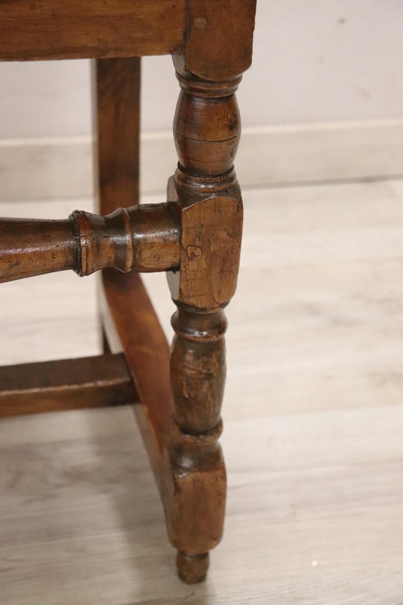 Italian Rare 17th Century Solid Walnut Rustic Single Chair For Sale