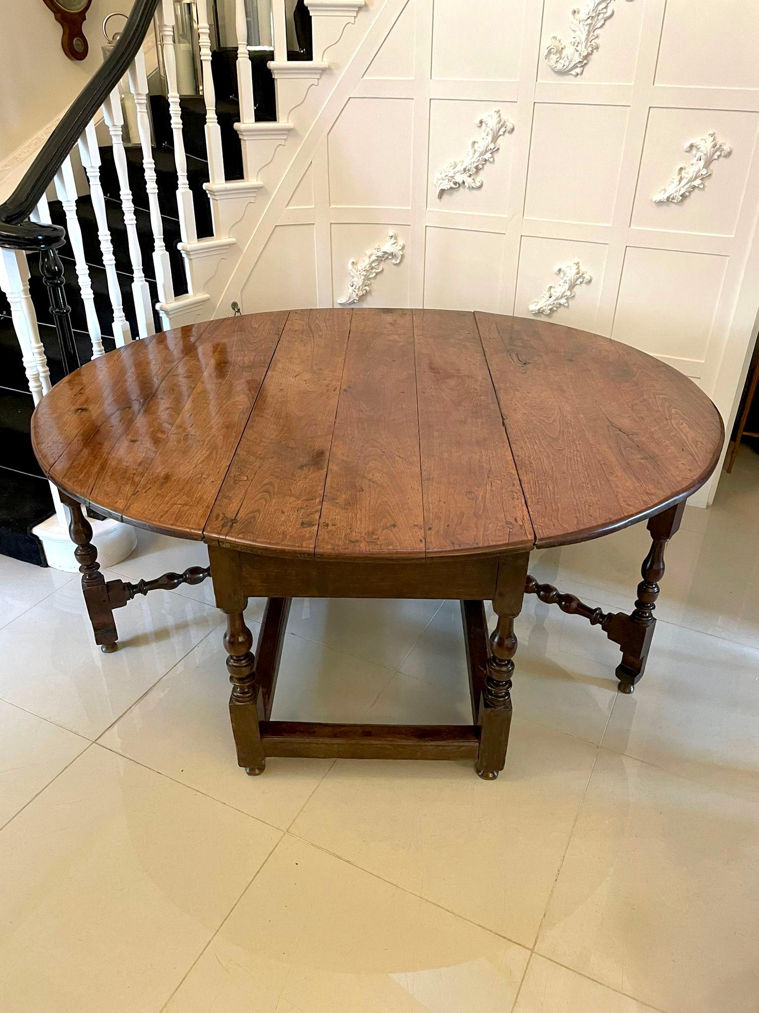 Rare 17th Century Solid Walnut Top Double Gateleg Table 4