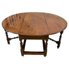 Antique Rare 17th Century Solid Walnut Top Double Gateleg Table