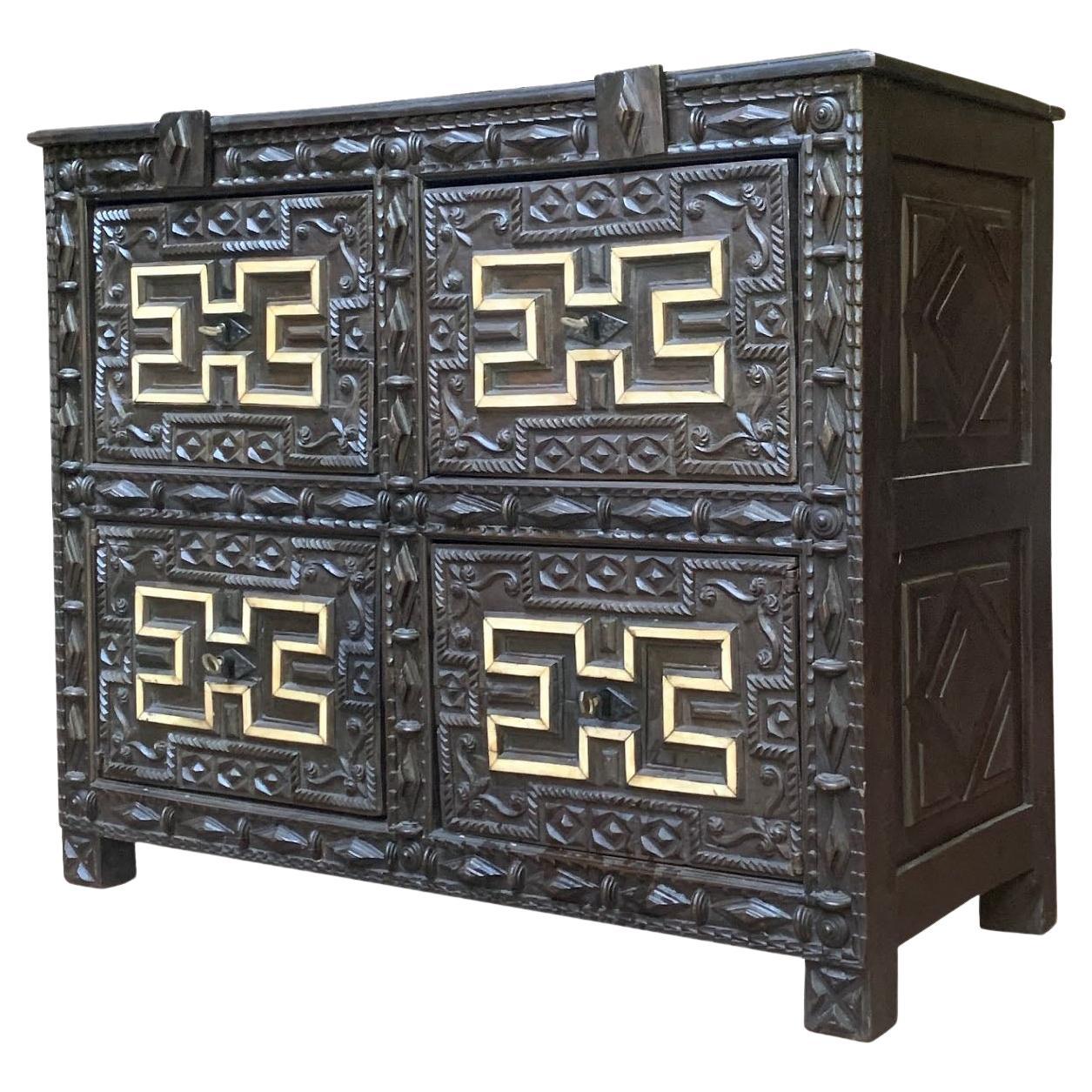 Rare 17th Century Spanish Colonial Taquillon Cabinet Sideboard Buffet