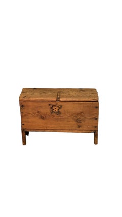Rare 17th-Century Swiss Pine Chest with Inscribed Date 1676