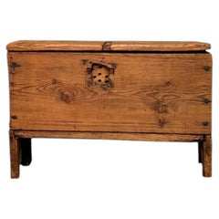 Rare 17th-Century Swiss Pine Chest with Inscribed Date 1676